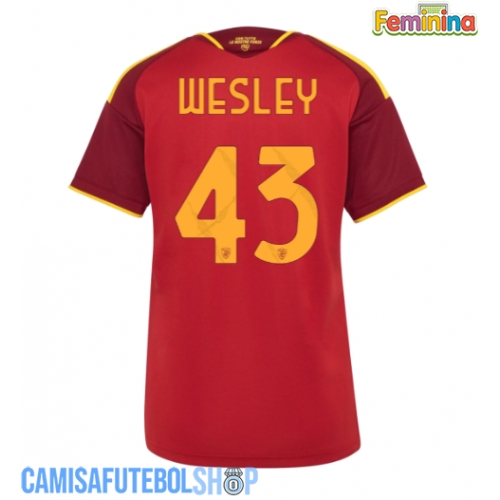 Camisa de time de futebol AS Roma Wesley Franca #43 Replicas 1º Equipamento Feminina 2026-27 Manga Curta